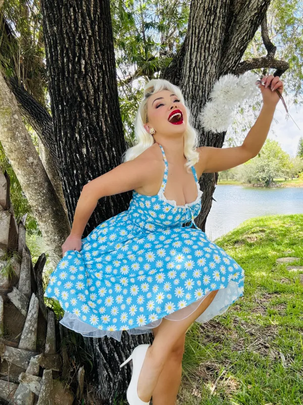 Blue 1950s Halter Lace Daisy Dress sold by Retro Stage