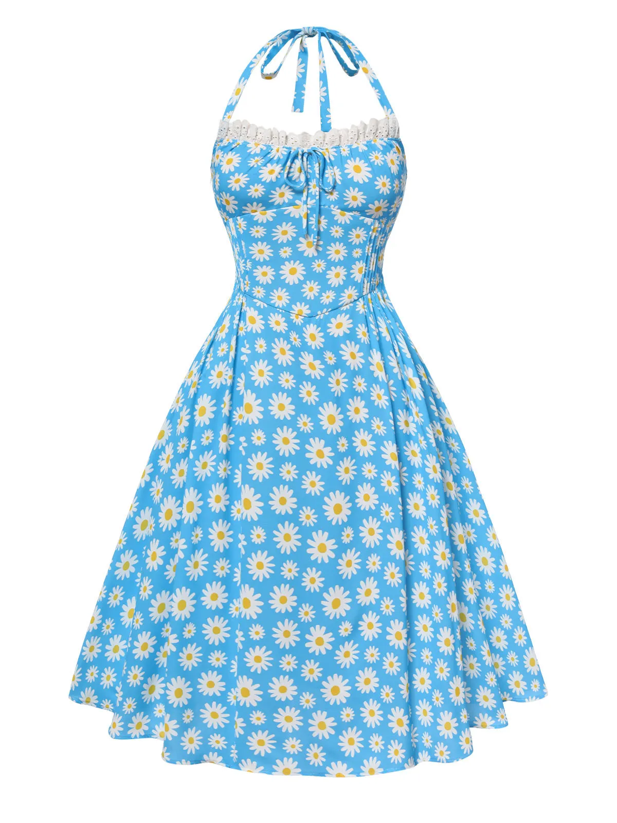 Blue 1950s Halter Lace Daisy Dress sold by Retro Stage product image thumbnail 3