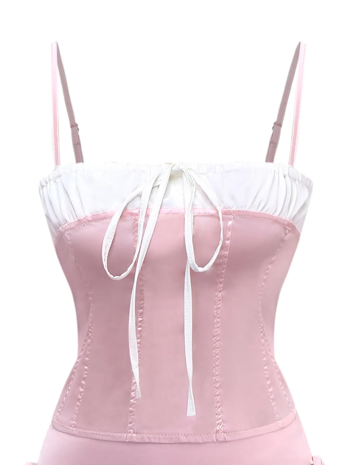 2PCS 1970s Satin Lace-Up Strap Top & Skirt sold by Retro Stage product image thumbnail 3