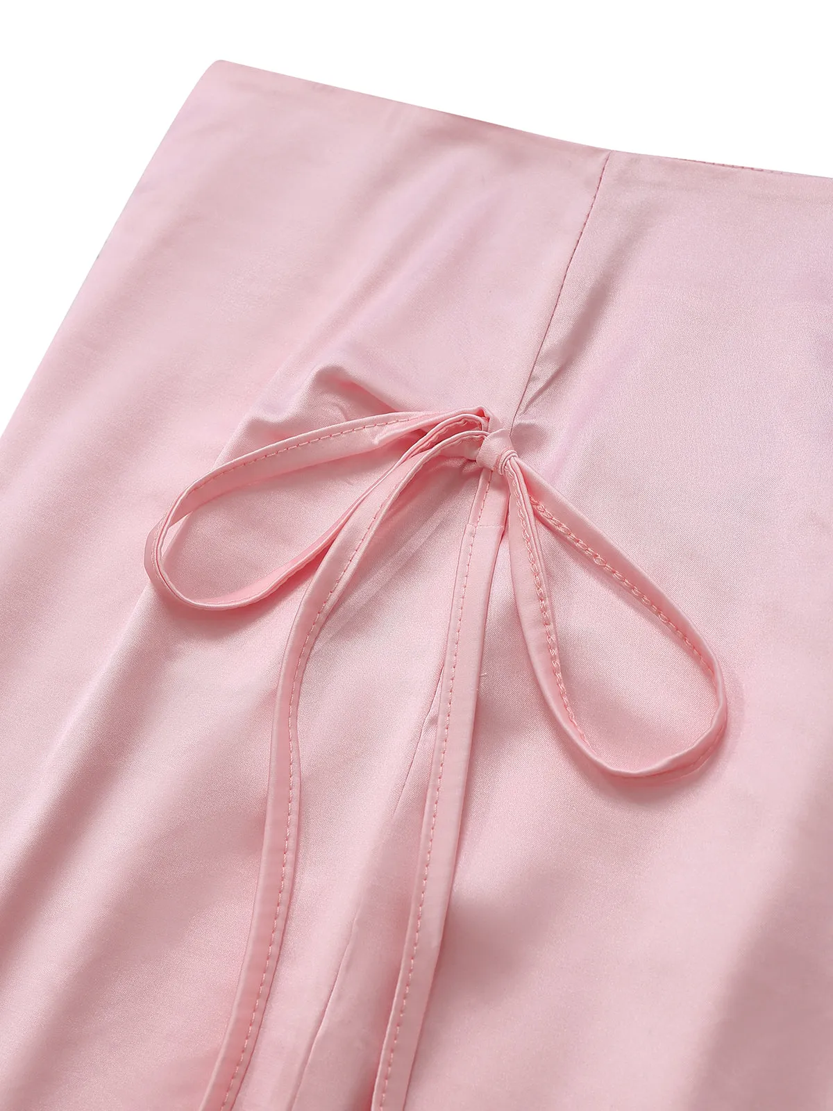 2PCS 1970s Satin Lace-Up Strap Top & Skirt sold by Retro Stage product image thumbnail 4