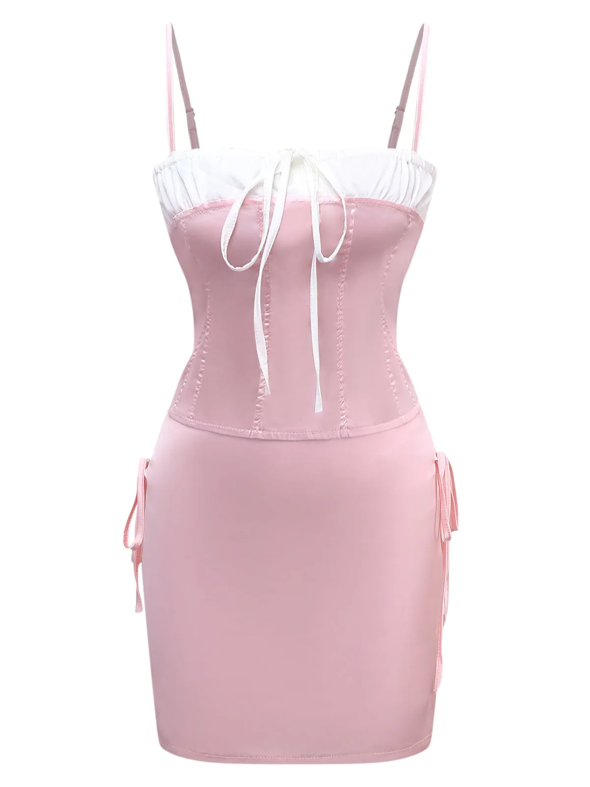 2PCS 1970s Satin Lace-Up Strap Top & Skirt sold by Retro Stage