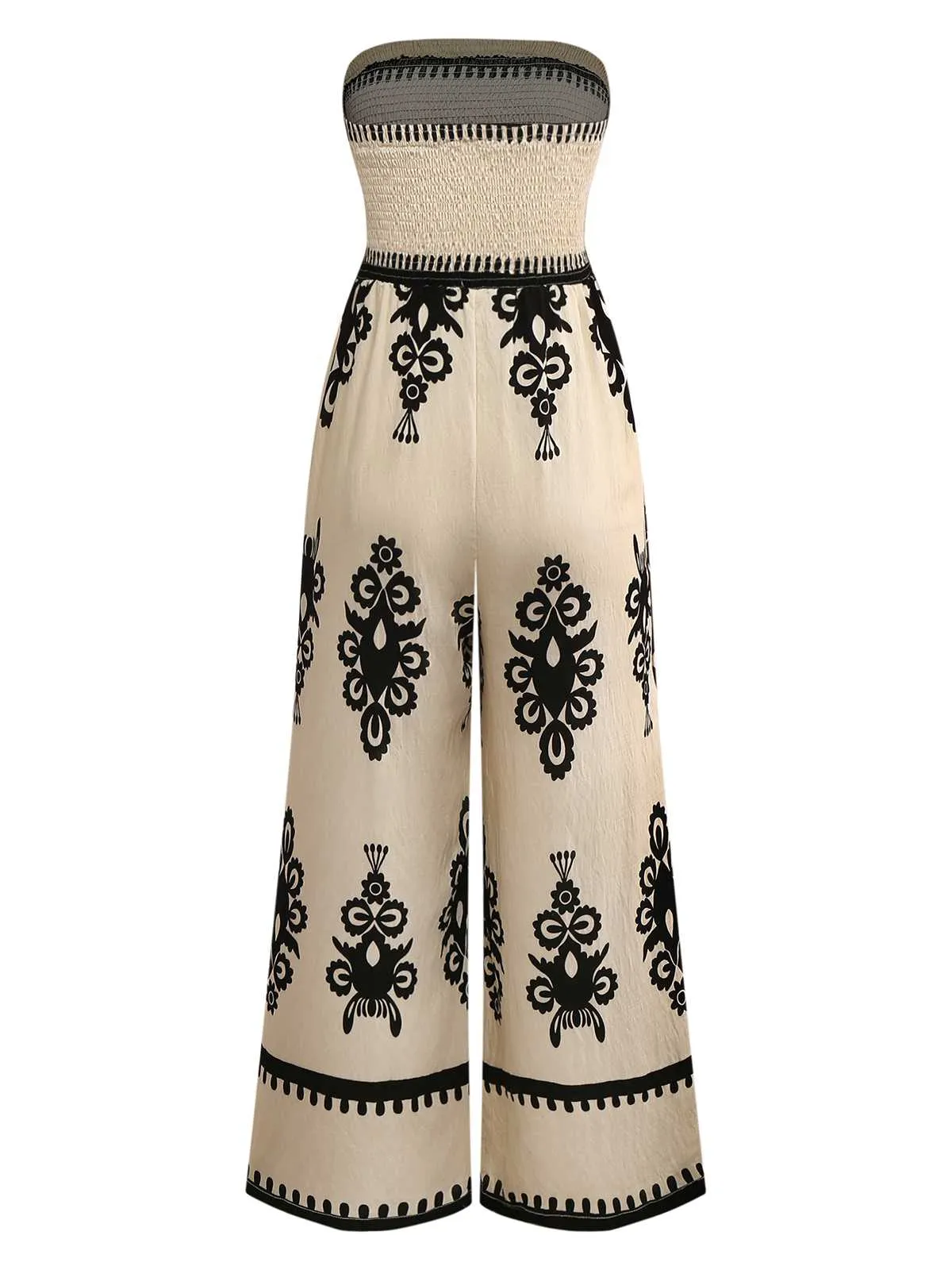 Apricot 1970s Boho Strapless Smocked Jumpsuit sold by Retro Stage product image thumbnail 2