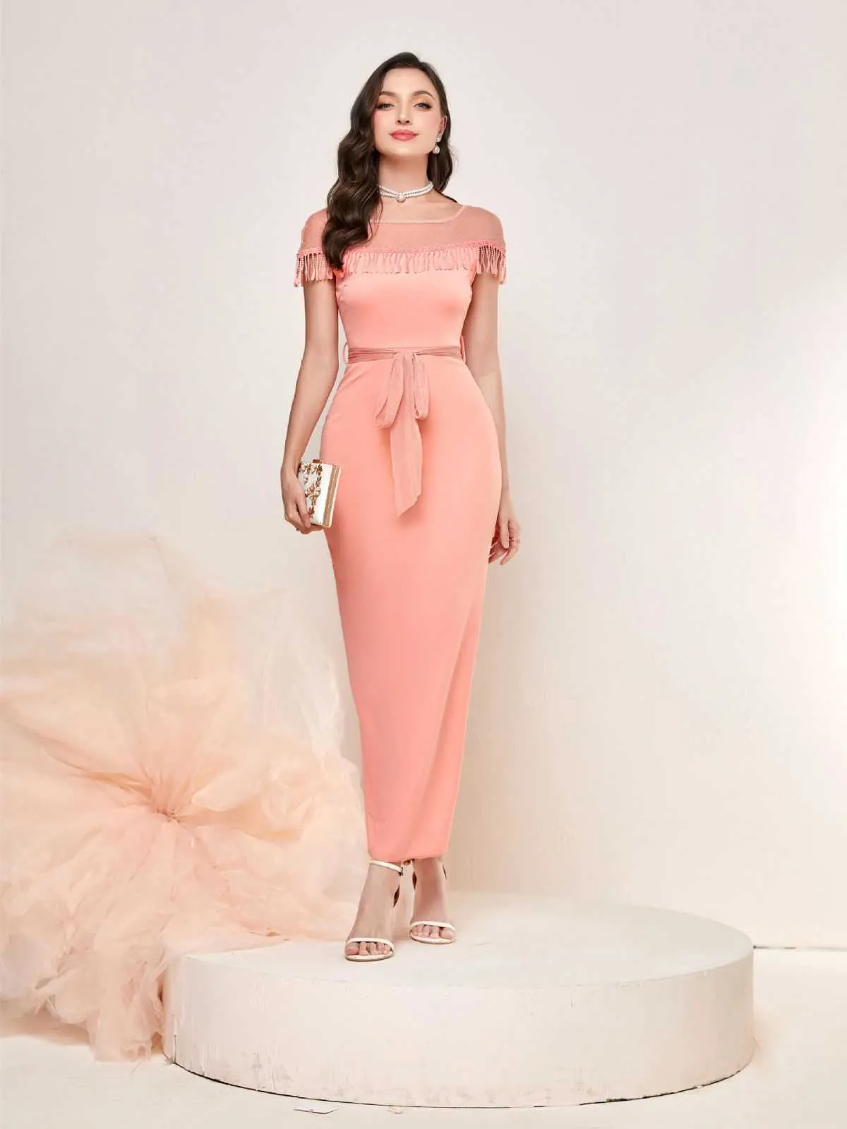 1960s Sheer Fringe Belted Bodycon Dress sold by Retro Stage product image thumbnail 3