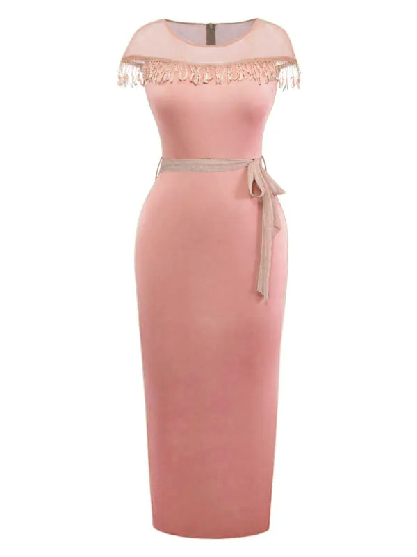 1960s Sheer Fringe Belted Bodycon Dress sold by Retro Stage