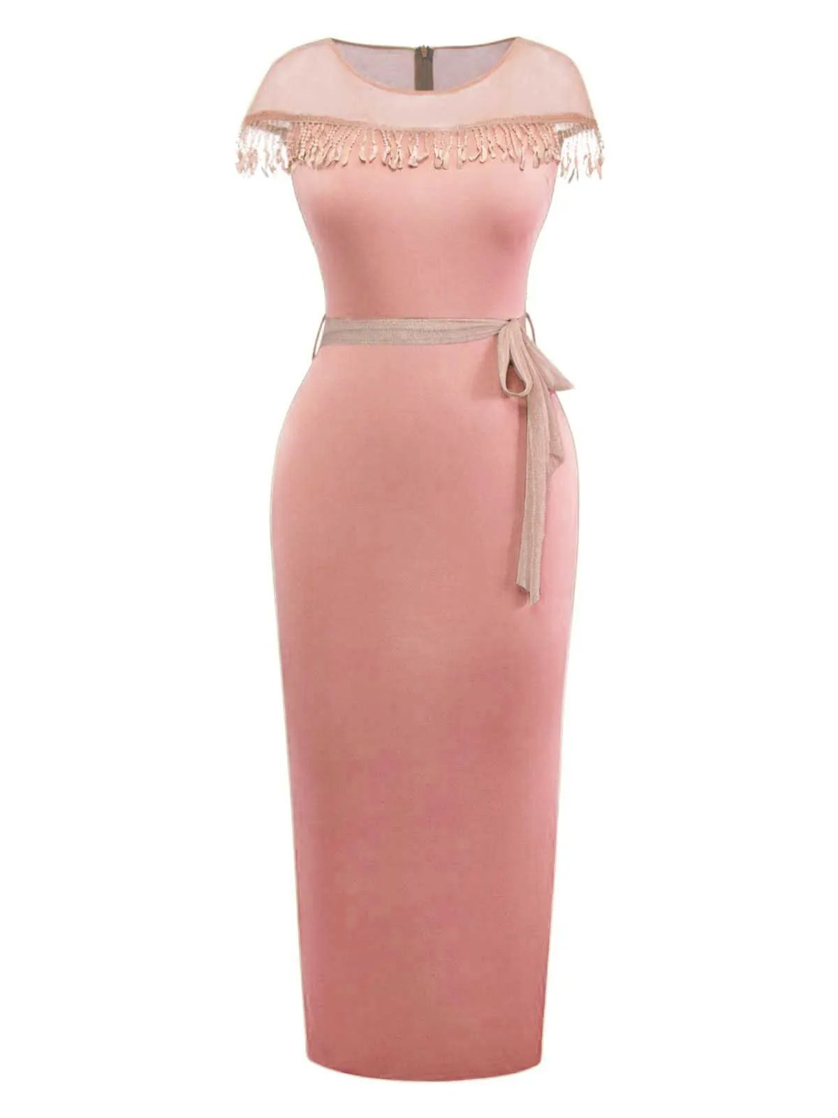 1960s Sheer Fringe Belted Bodycon Dress sold by Retro Stage