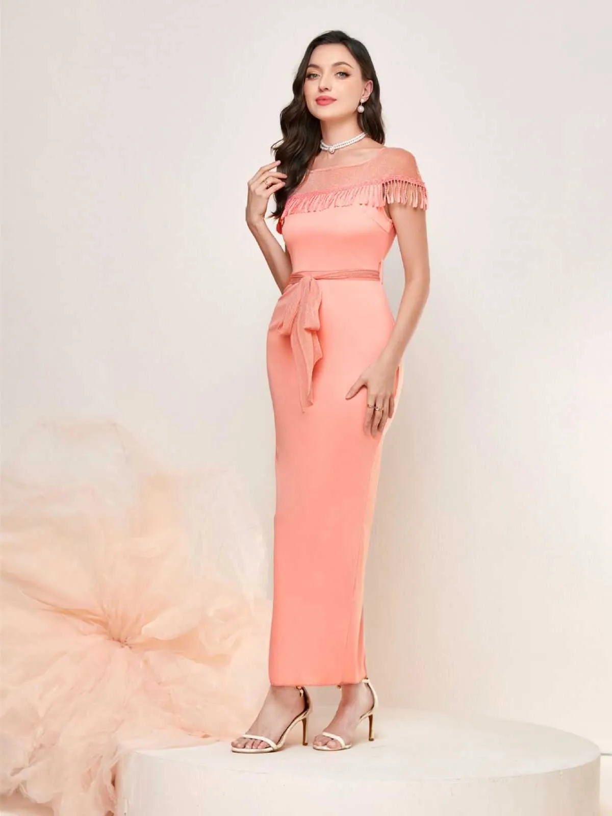 1960s Sheer Fringe Belted Bodycon Dress sold by Retro Stage product image thumbnail 4