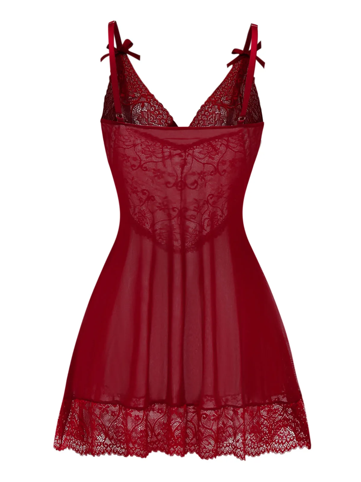 Wine Red 1950s Strap Lace Bow Nightgown sold by Retro Stage product image thumbnail 2