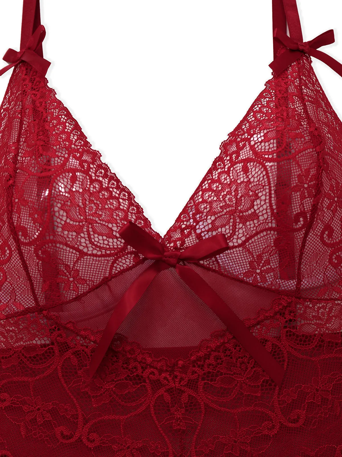 Wine Red 1950s Strap Lace Bow Nightgown sold by Retro Stage product image thumbnail 3