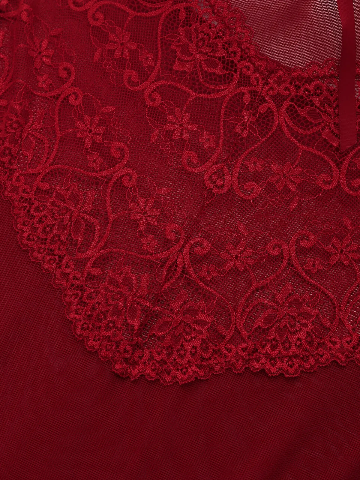 Wine Red 1950s Strap Lace Bow Nightgown sold by Retro Stage product image thumbnail 4