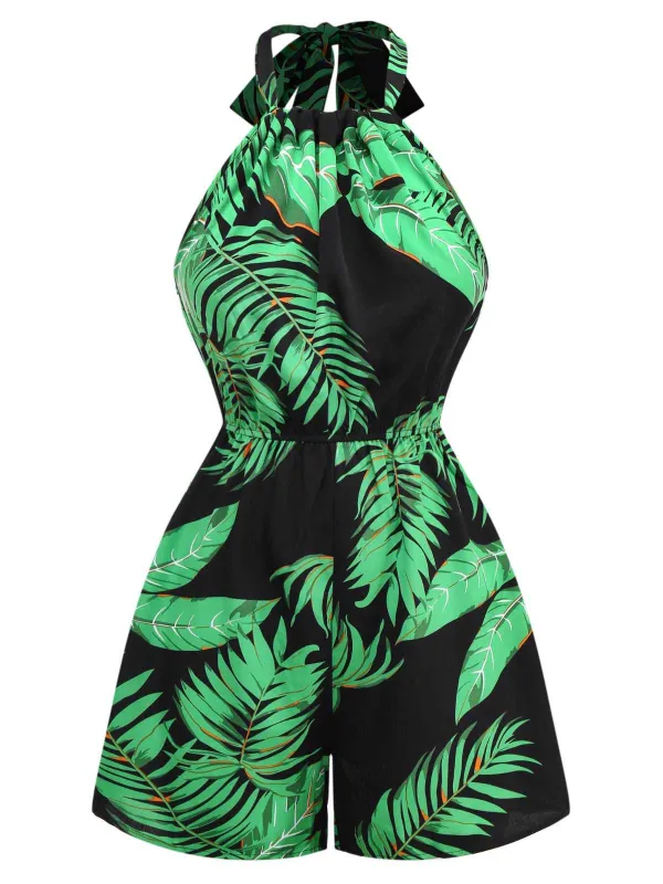 1950s Halter Tropical Palm-Leaf Romper sold by Retro Stage