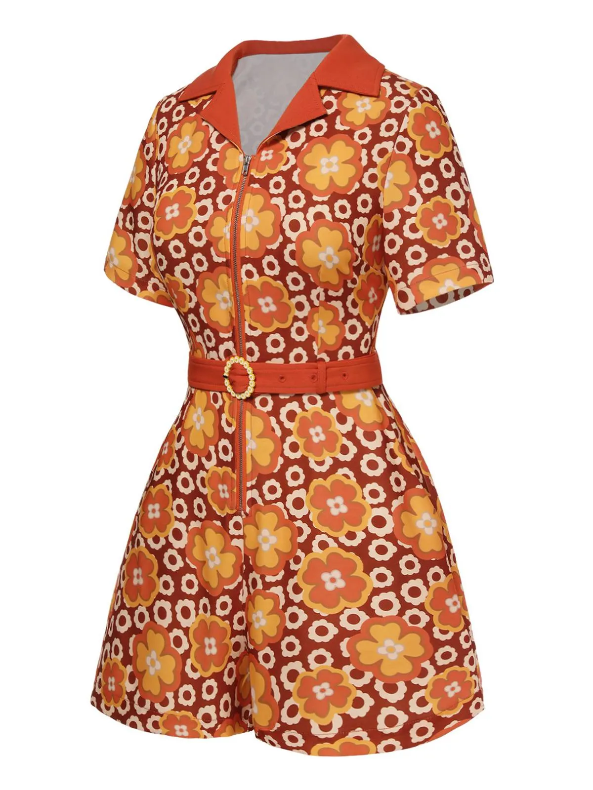 Orange 1960s Cartoon Floral Lapel Romper sold by Retro Stage product image thumbnail 3