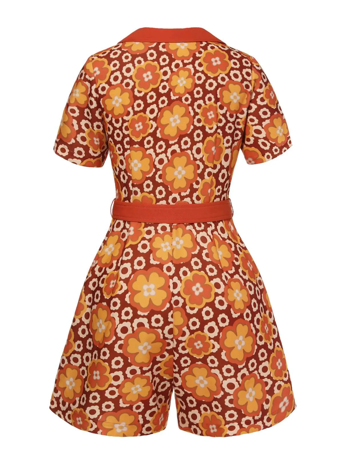 Orange 1960s Cartoon Floral Lapel Romper sold by Retro Stage product image thumbnail 4