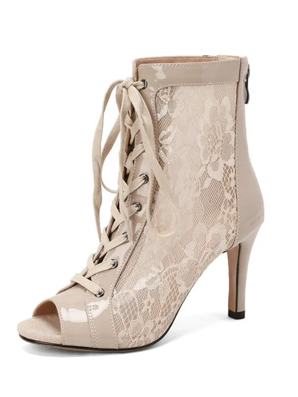 Mesh Patchwork Peep Toe High Heel Sandals sold by Retro Stage