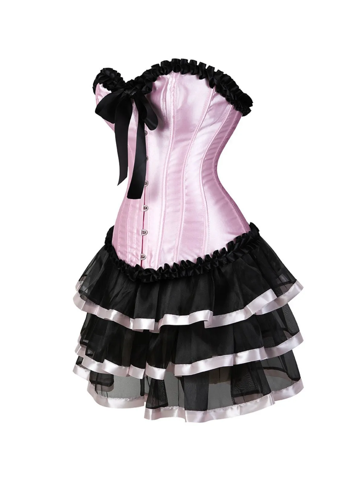2PCS Black & Pink 1980s Steampunk Strapless Corset & Skirt sold by Retro Stage product image thumbnail 2