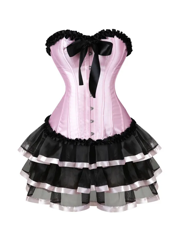 2PCS Black & Pink 1980s Steampunk Strapless Corset & Skirt sold by Retro Stage