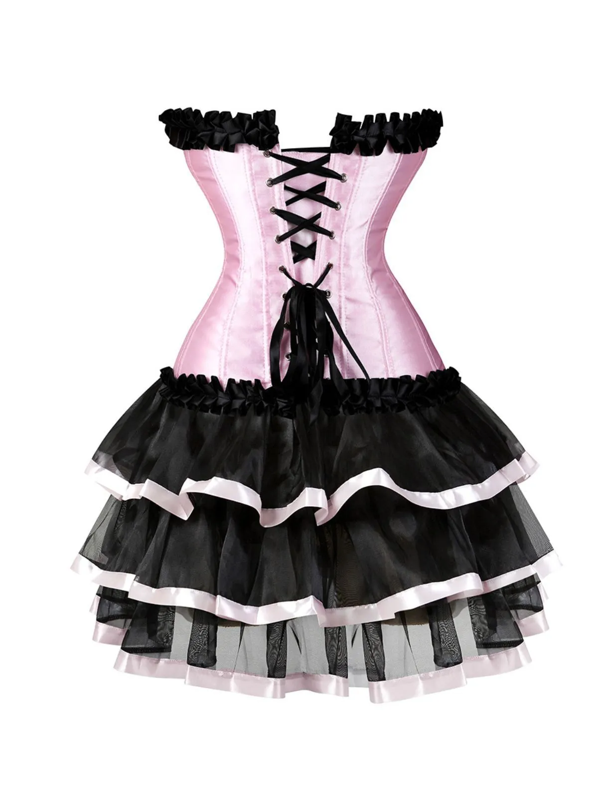 2PCS Black & Pink 1980s Steampunk Strapless Corset & Skirt sold by Retro Stage product image thumbnail 3