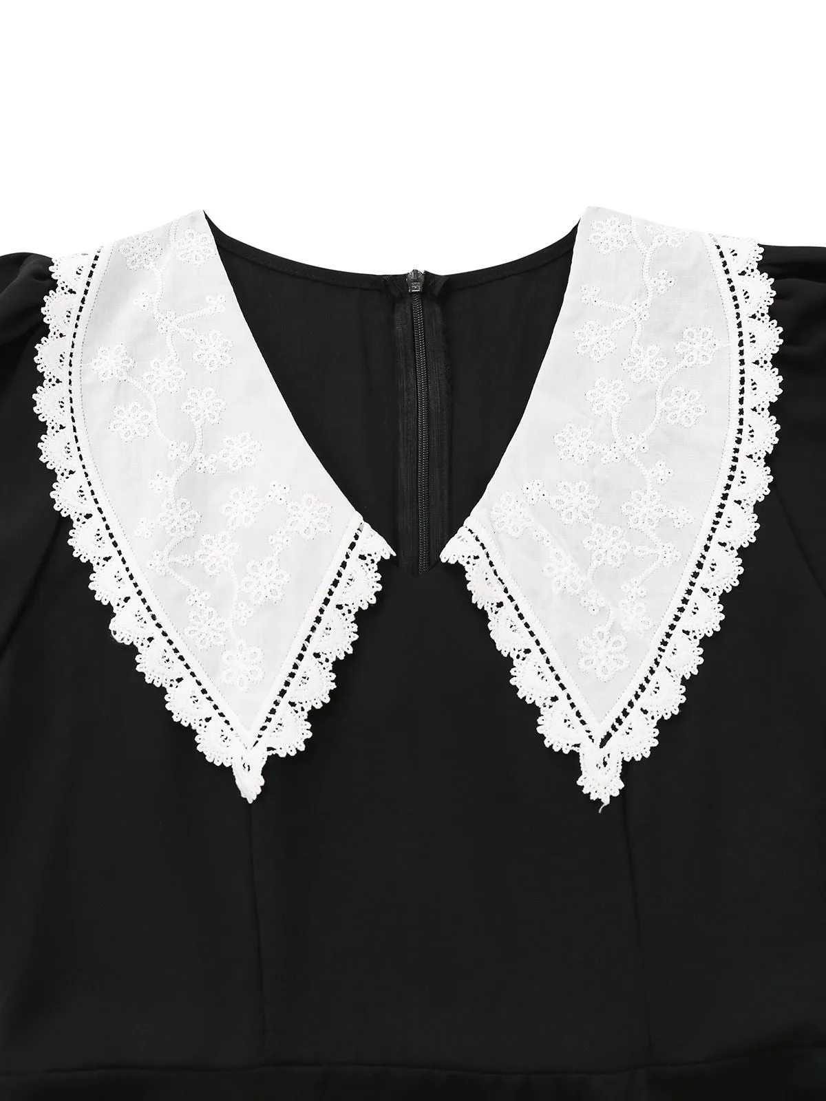 Black 1960s Lace Collar Puff Sleeve Dress sold by Retro Stage product image thumbnail 2