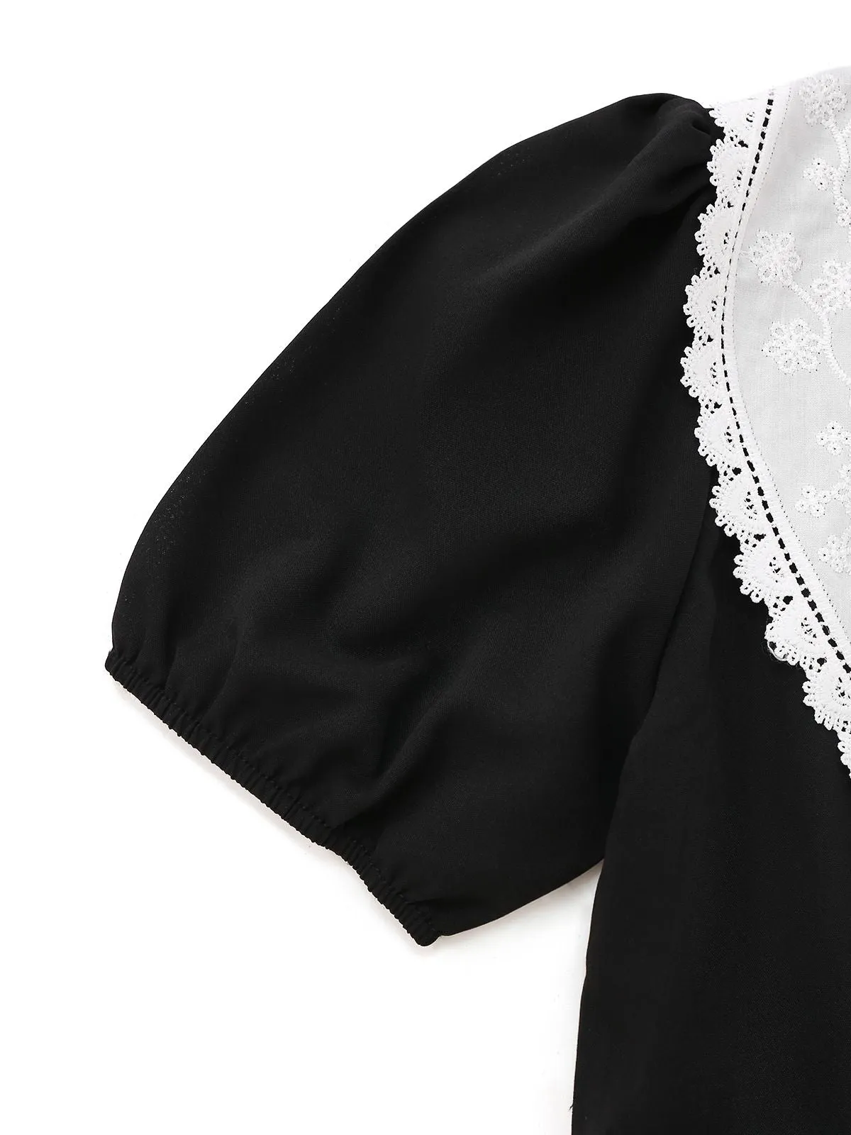 Black 1960s Lace Collar Puff Sleeve Dress sold by Retro Stage product image thumbnail 3