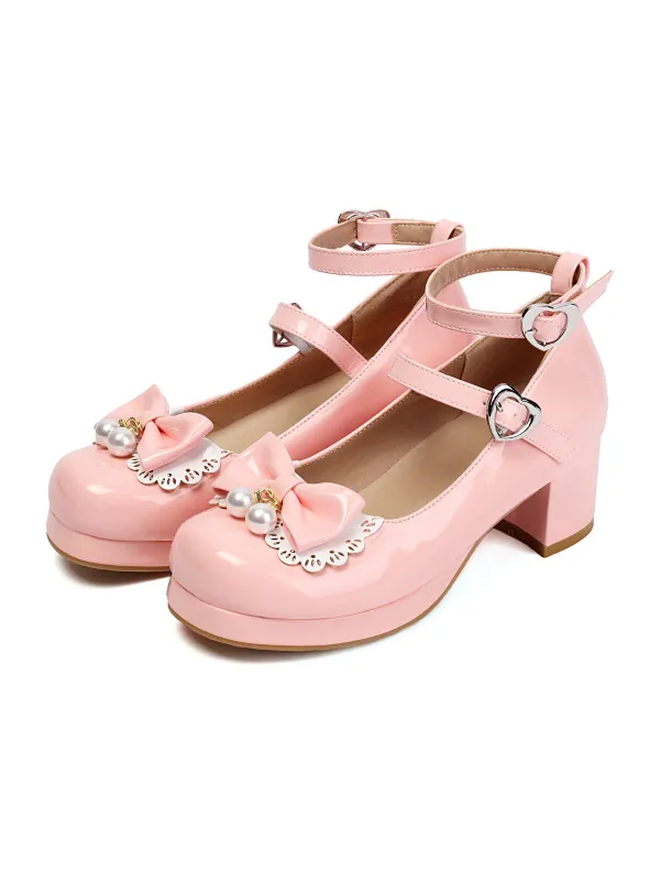 Heart Pearl Bow Mary Jane Heels sold by Retro Stage