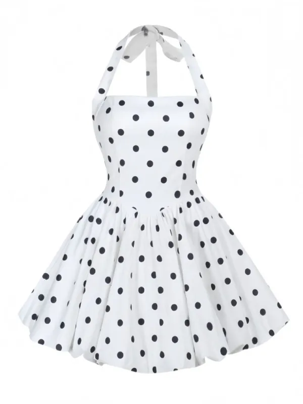 White 1960s Polka Dots Halter Tutu Dress sold by Retro Stage