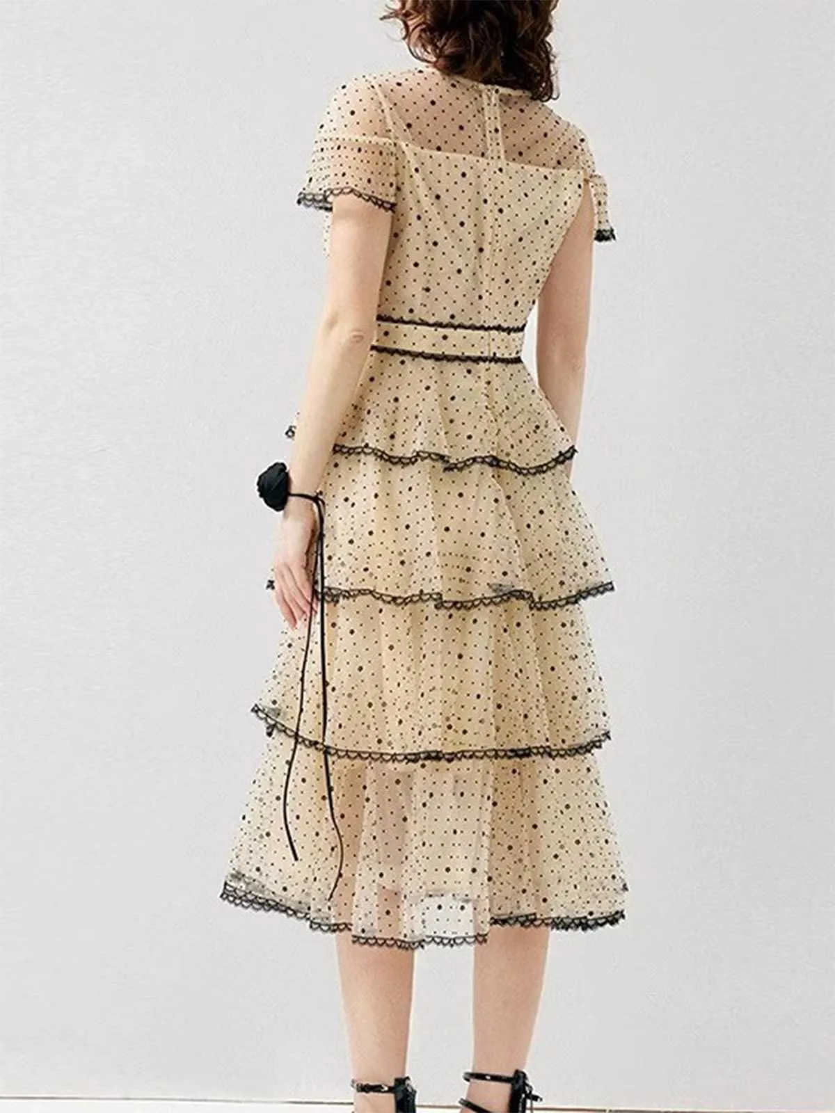 1950s Polka Dots Bow Mesh Tiered Dress sold by Retro Stage product image thumbnail 2