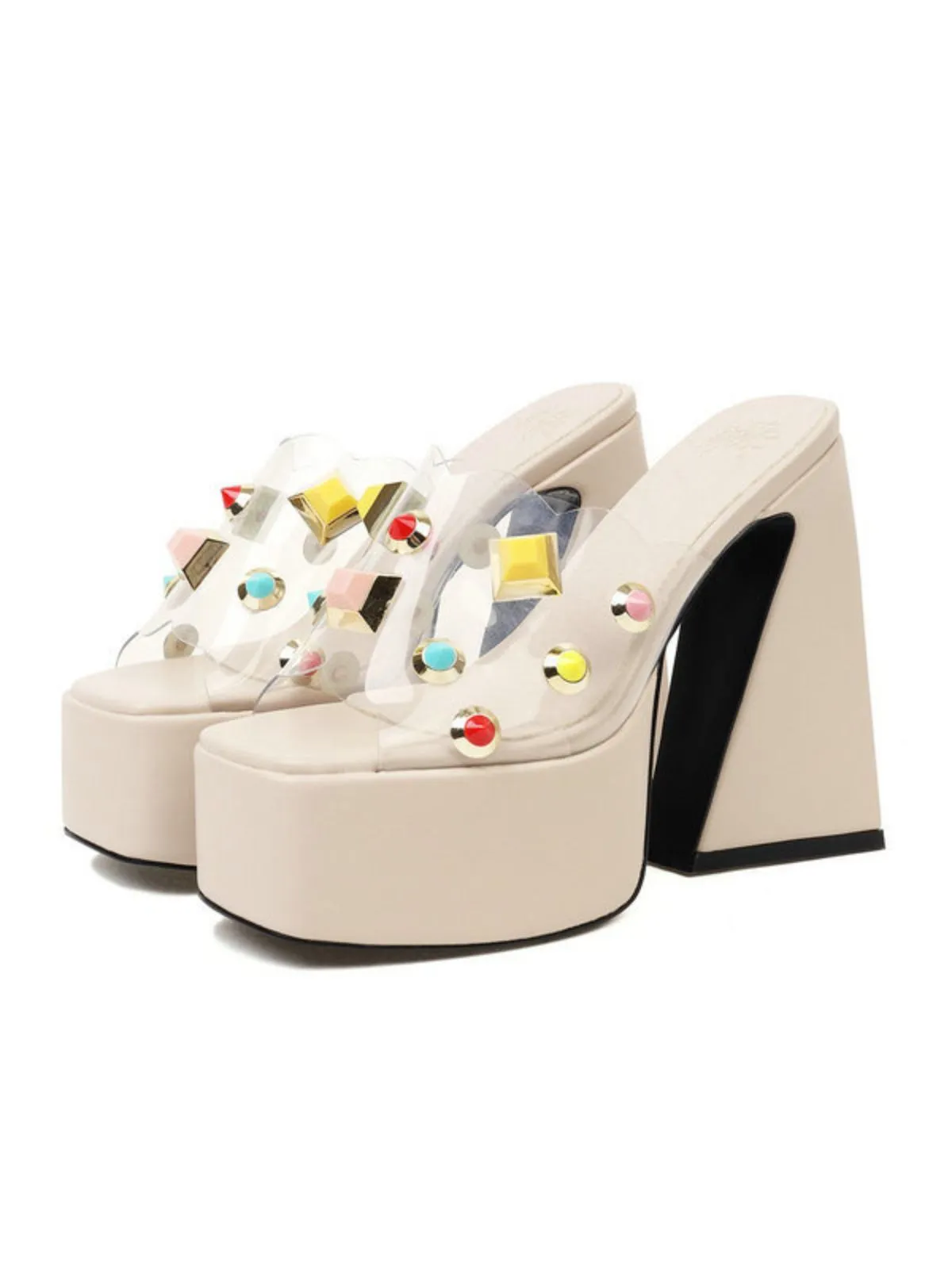 Gem Studded Transparent Chunky Heel Shoes sold by Retro Stage