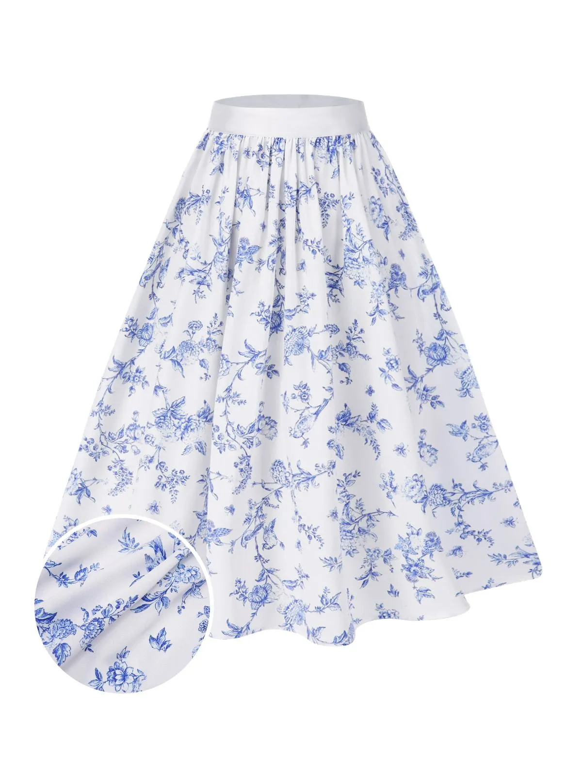 Blue 1950s Blue & White Porcelain Floral Skirt sold by Retro Stage product image thumbnail 2