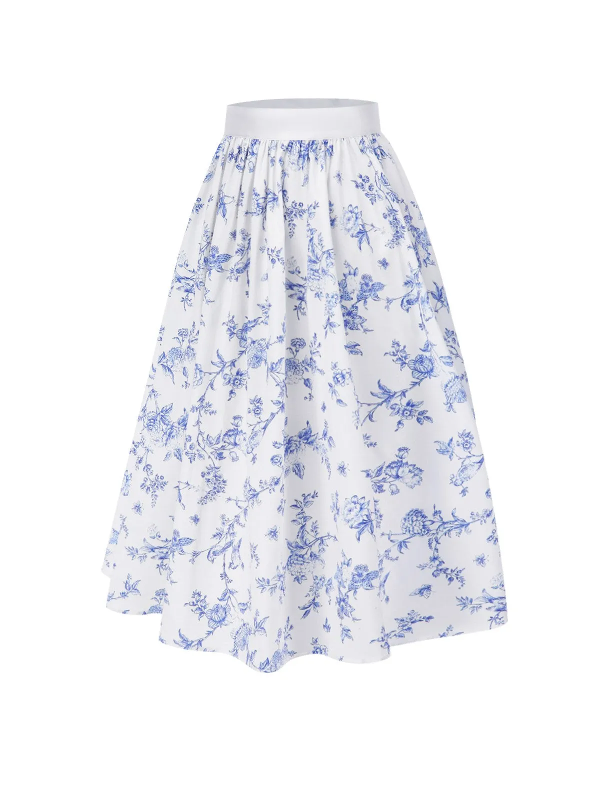 Blue 1950s Blue & White Porcelain Floral Skirt sold by Retro Stage product image thumbnail 4