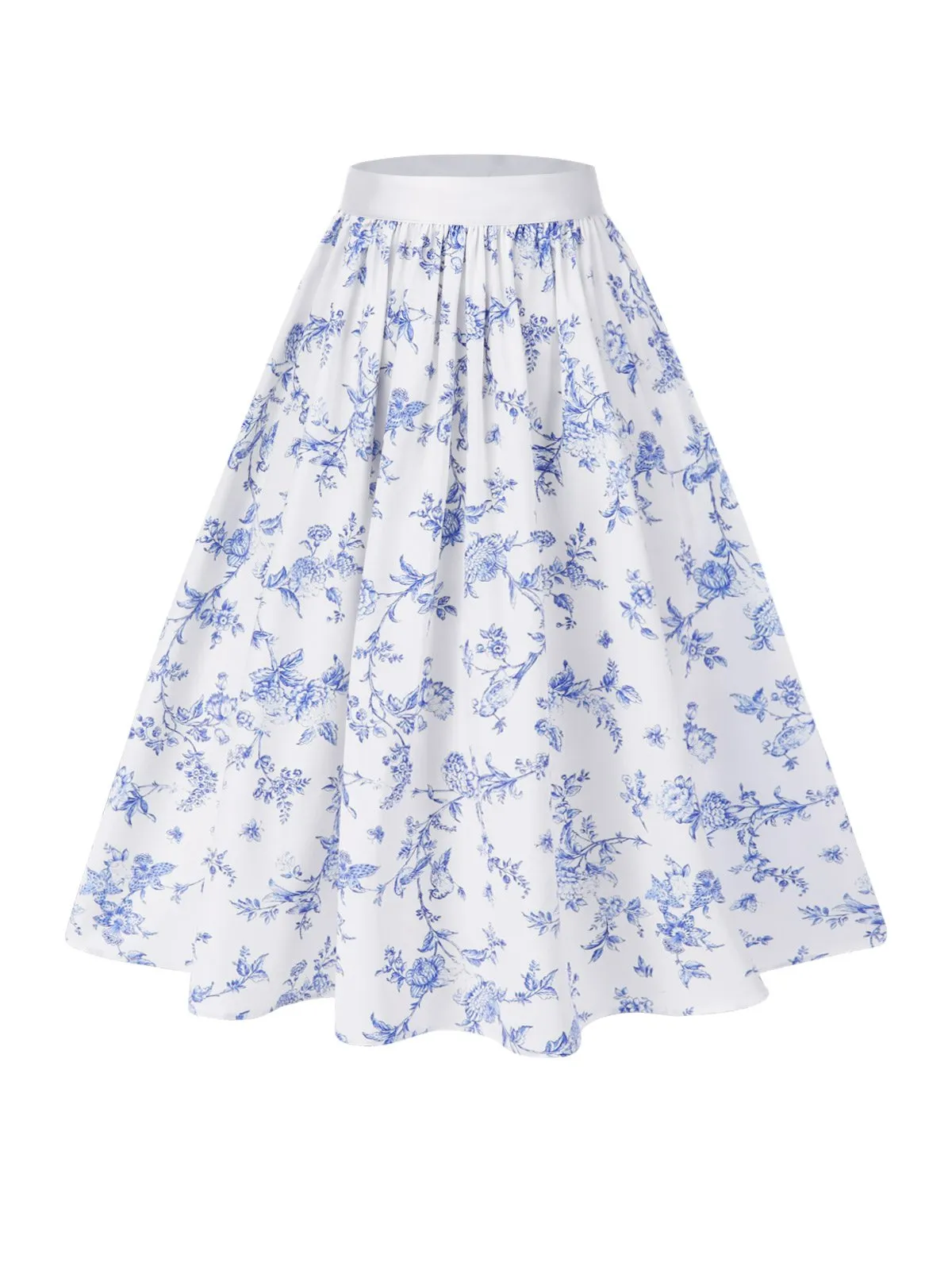 Blue 1950s Blue & White Porcelain Floral Skirt sold by Retro Stage product image thumbnail 3