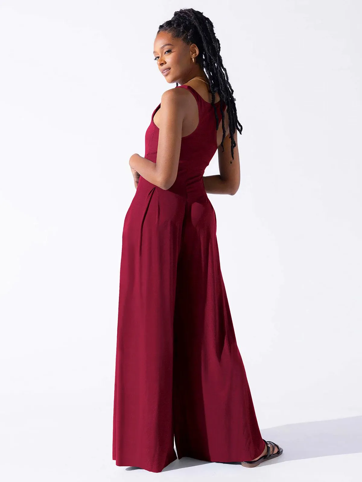 1950s Solid Square Neck Wide Strap Jumpsuit sold by Retro Stage product image thumbnail 3