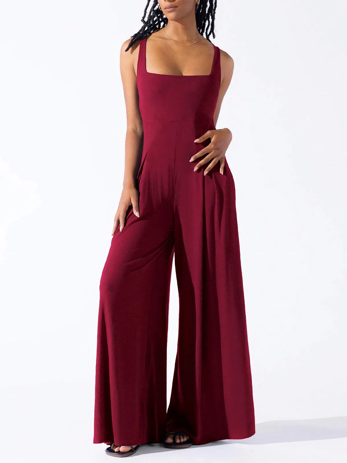 1950s Solid Square Neck Wide Strap Jumpsuit sold by Retro Stage product image thumbnail 4