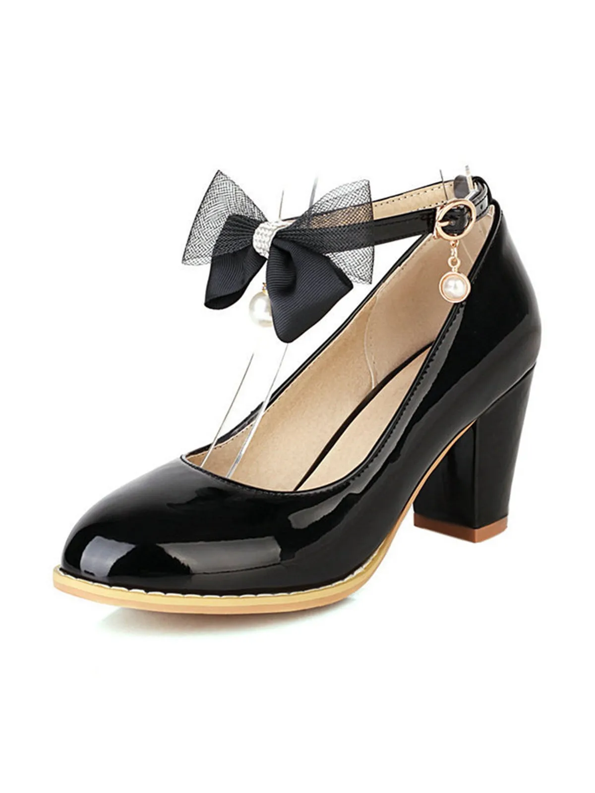 Bow Patent Leather Mary Jane Chunky Heels sold by Retro Stage product image thumbnail 5