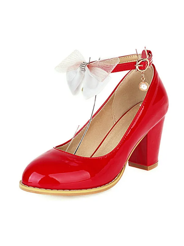 Bow Patent Leather Mary Jane Chunky Heels sold by Retro Stage
