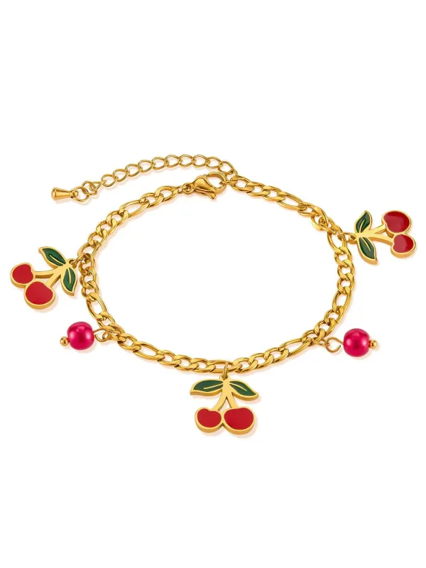 Red Cherry Gold Chain Bracelet sold by Retro Stage