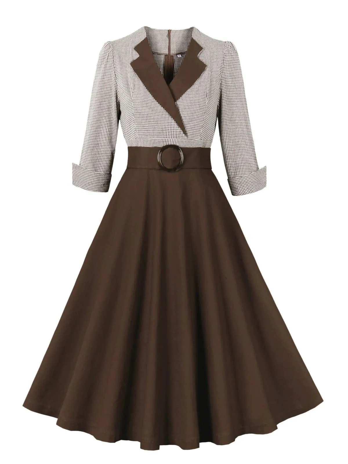 1950s Notched Collar Colorblock Gingham Plaid Dress sold by Retro Stage