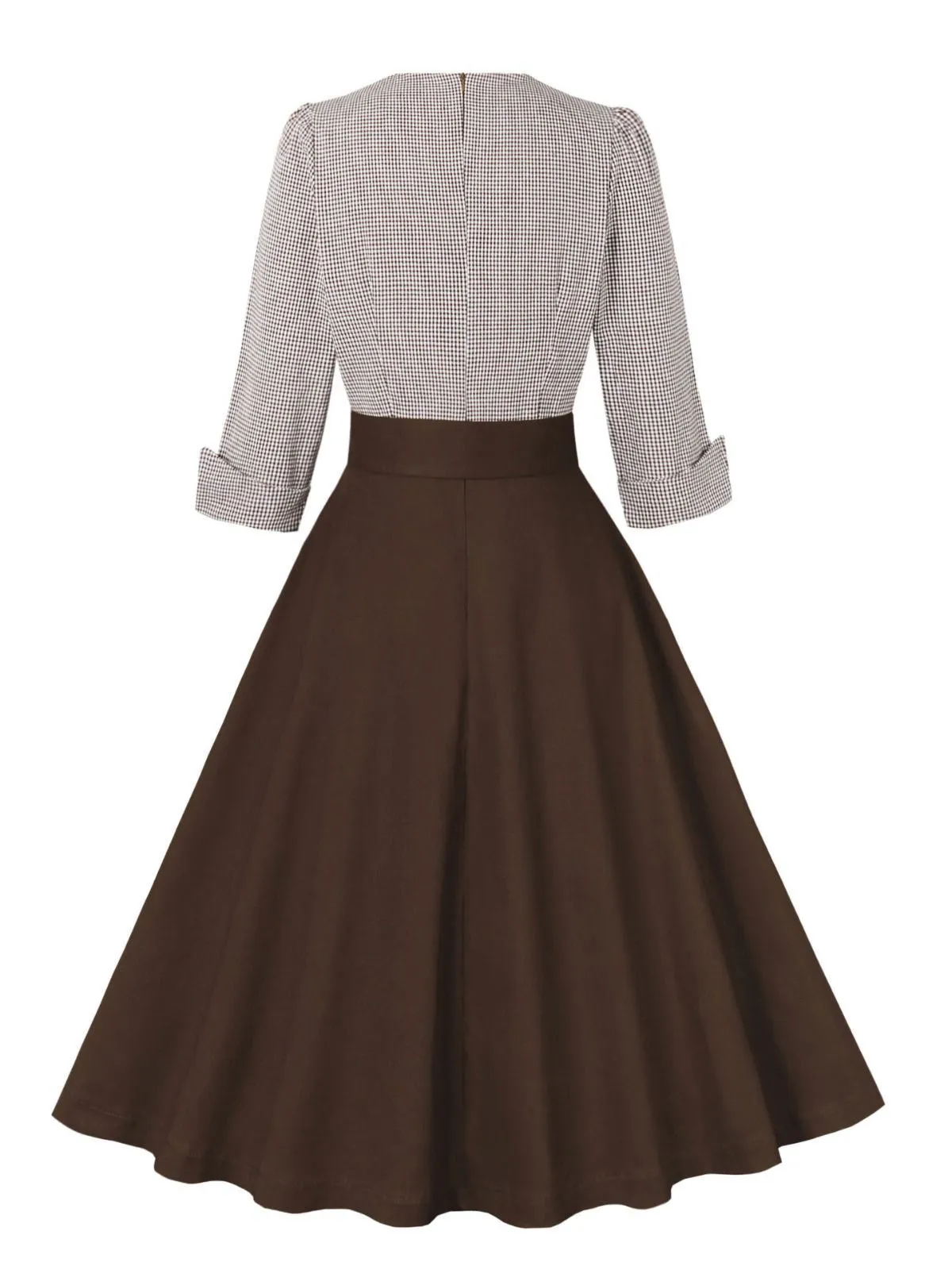 1950s Notched Collar Colorblock Gingham Plaid Dress sold by Retro Stage product image thumbnail 2