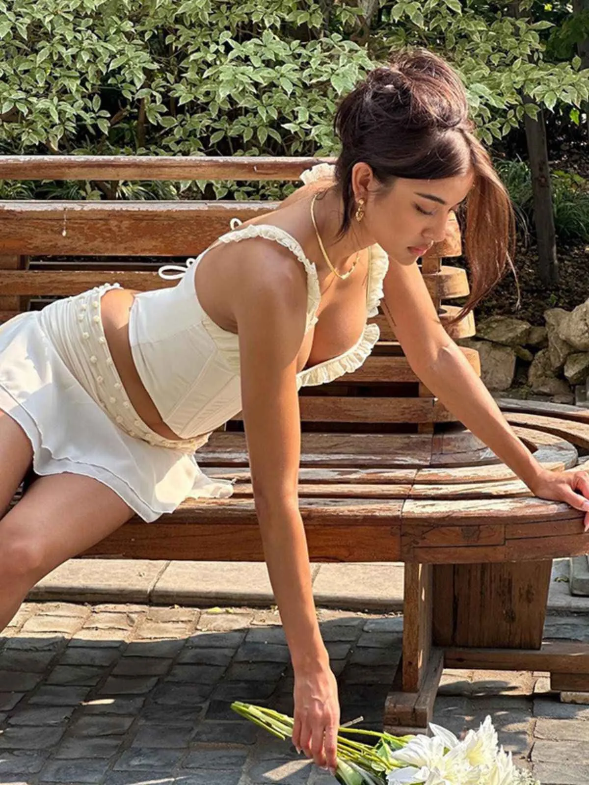 1960s Mesh Patchwork Ruffled Corset Camisole sold by Retro Stage product image thumbnail 4