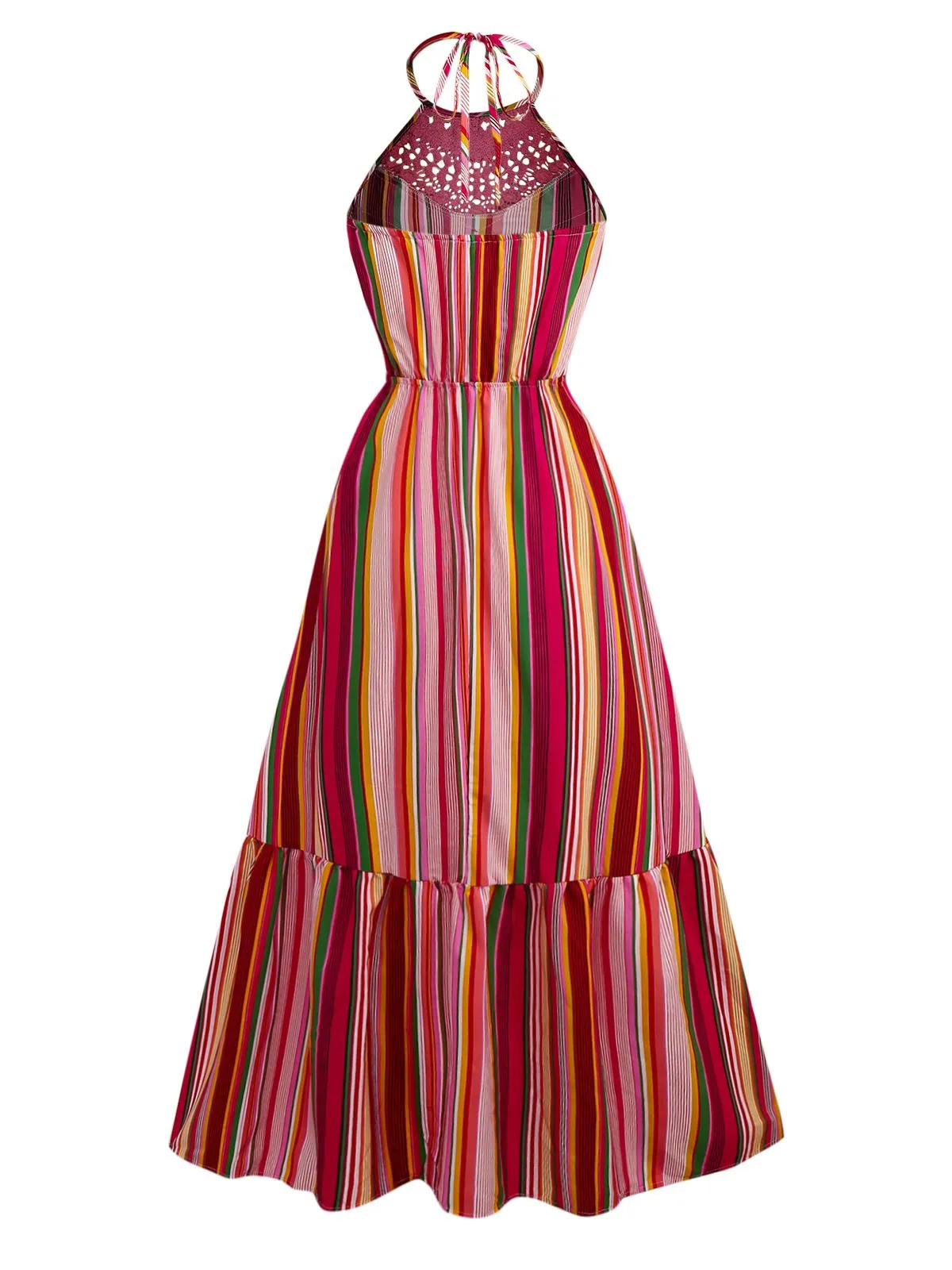 Multicolor 1970s Halter Rainbow Stripes Patchwork Dress sold by Retro Stage product image thumbnail 2