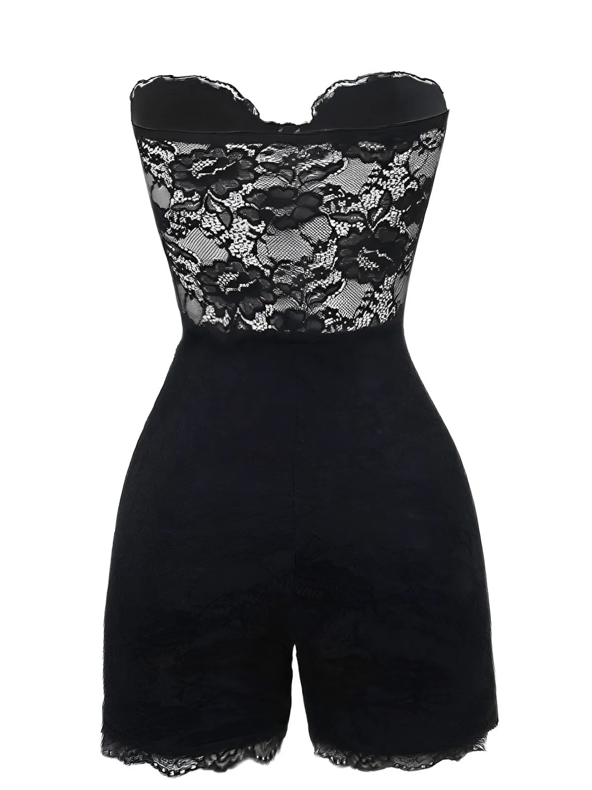 Black 1960s Floral Lace Bandeau Romper sold by Retro Stage product image thumbnail 2