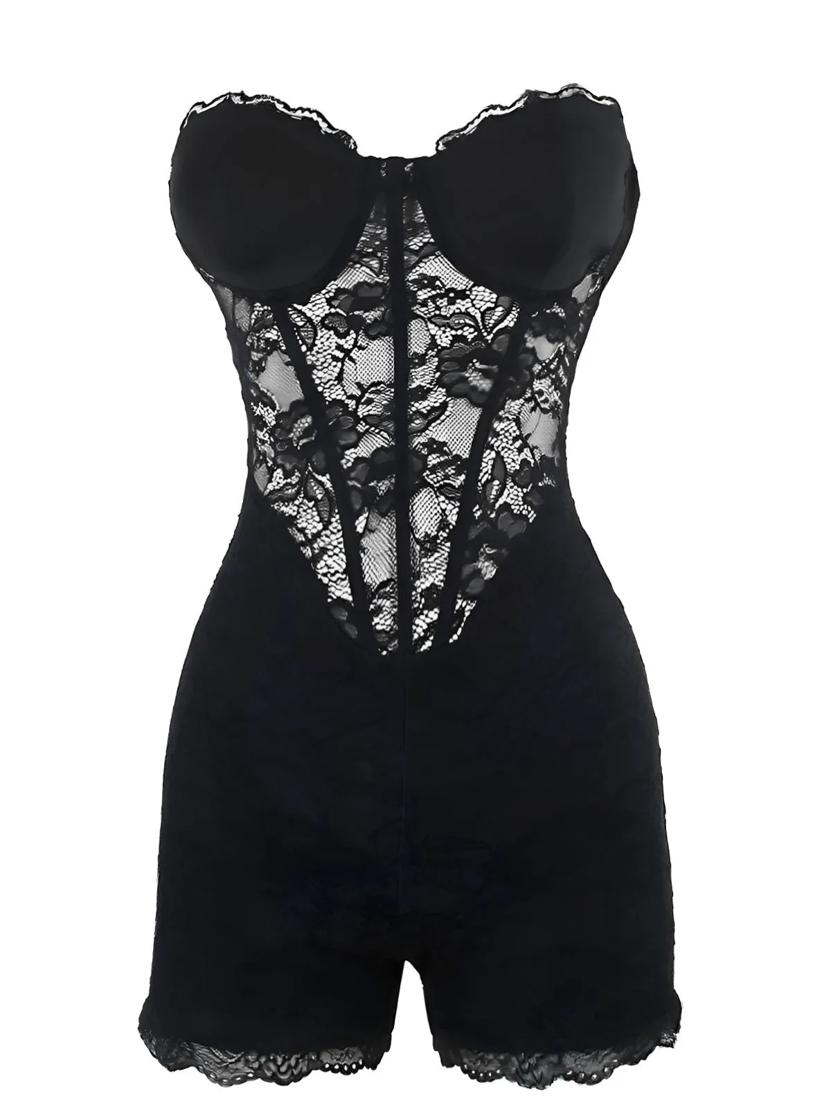 Black 1960s Floral Lace Bandeau Romper sold by Retro Stage