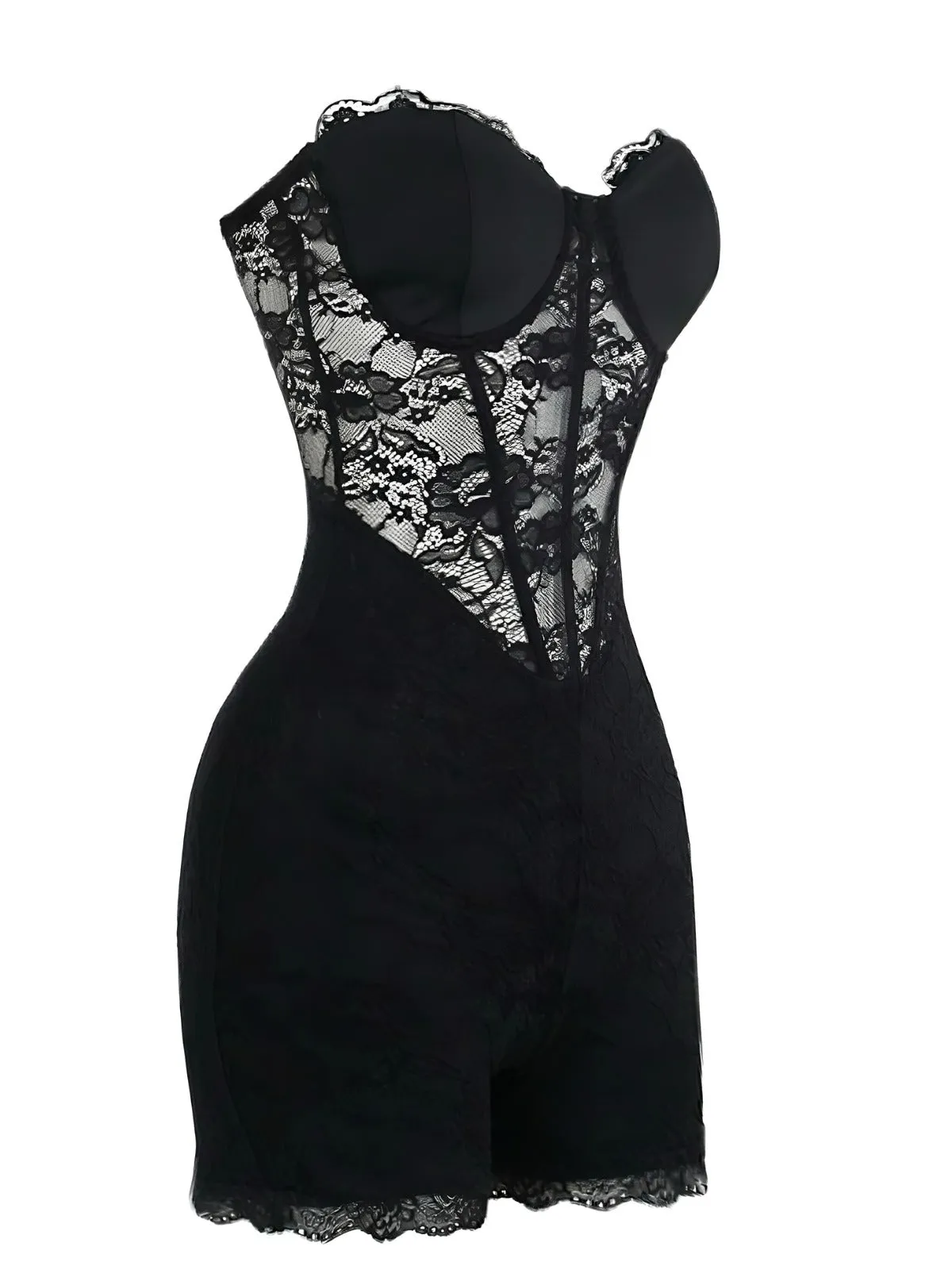 Black 1960s Floral Lace Bandeau Romper sold by Retro Stage product image thumbnail 3