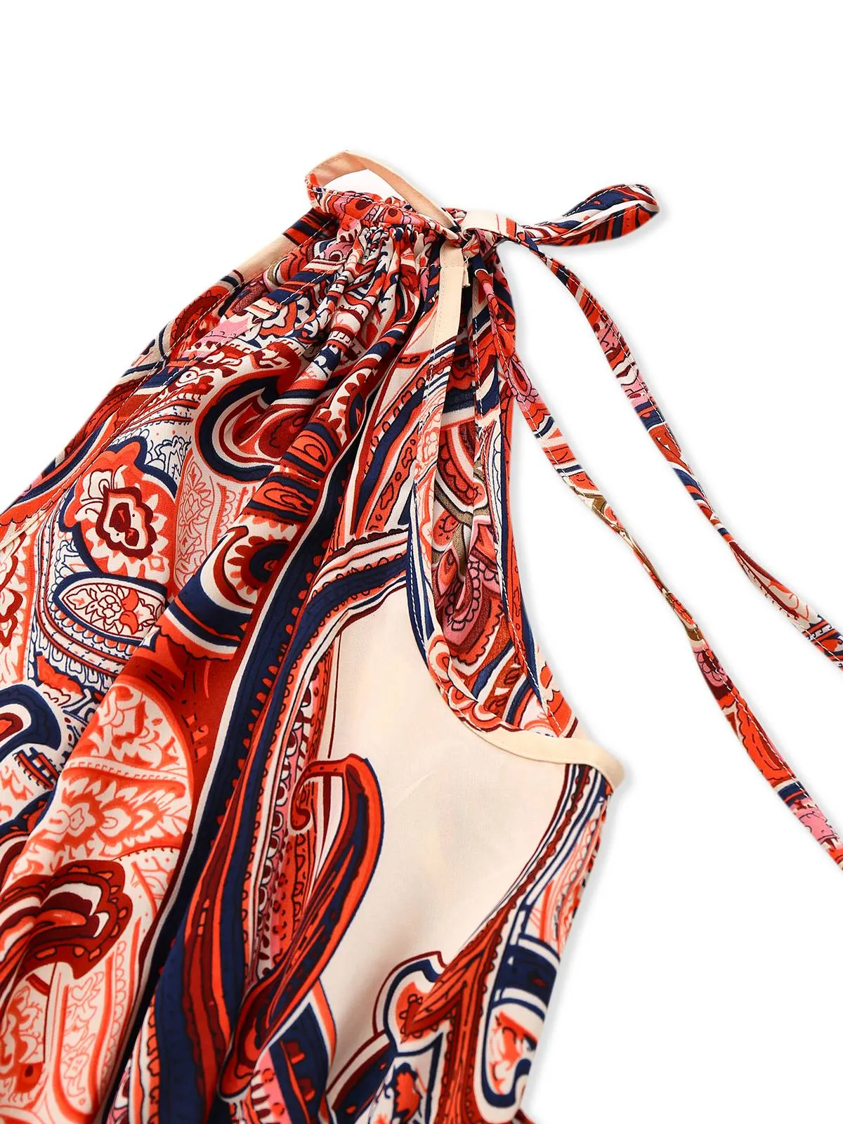 Brick Red 1970s One-Shoulder Bohemian Floral Romper sold by Retro Stage product image thumbnail 3