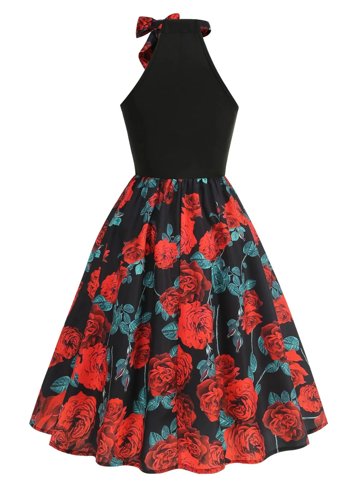 Red 1950s Rose Sleeveless Patchwork Dress sold by Retro Stage product image thumbnail 3