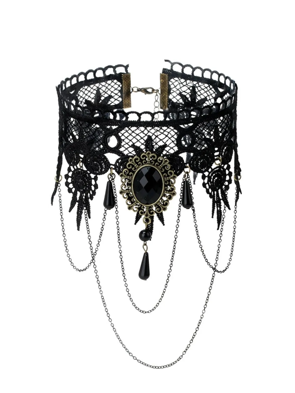 Gothic 3D Rose & Embroidered Lace Choker Necklace sold by Retro Stage