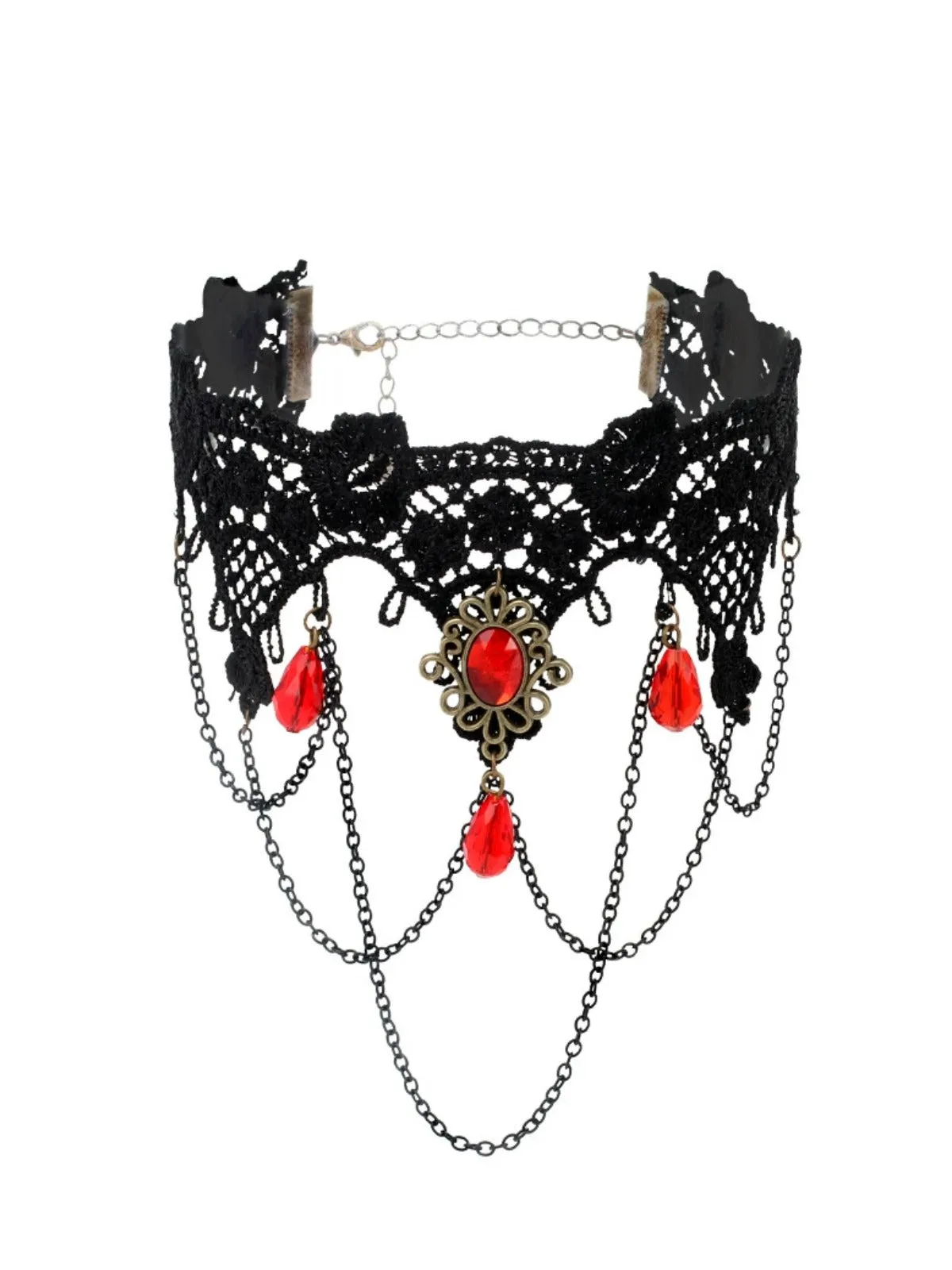 Gothic 3D Rose & Embroidered Lace Choker Necklace sold by Retro Stage product image thumbnail 2