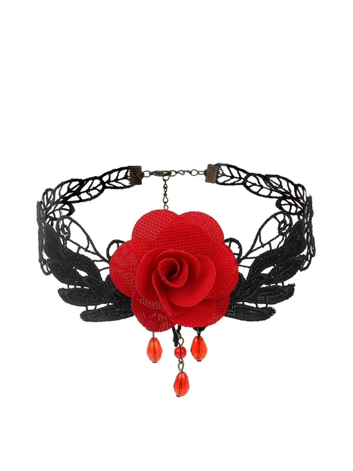 Gothic 3D Rose & Embroidered Lace Choker Necklace sold by Retro Stage product image thumbnail 3
