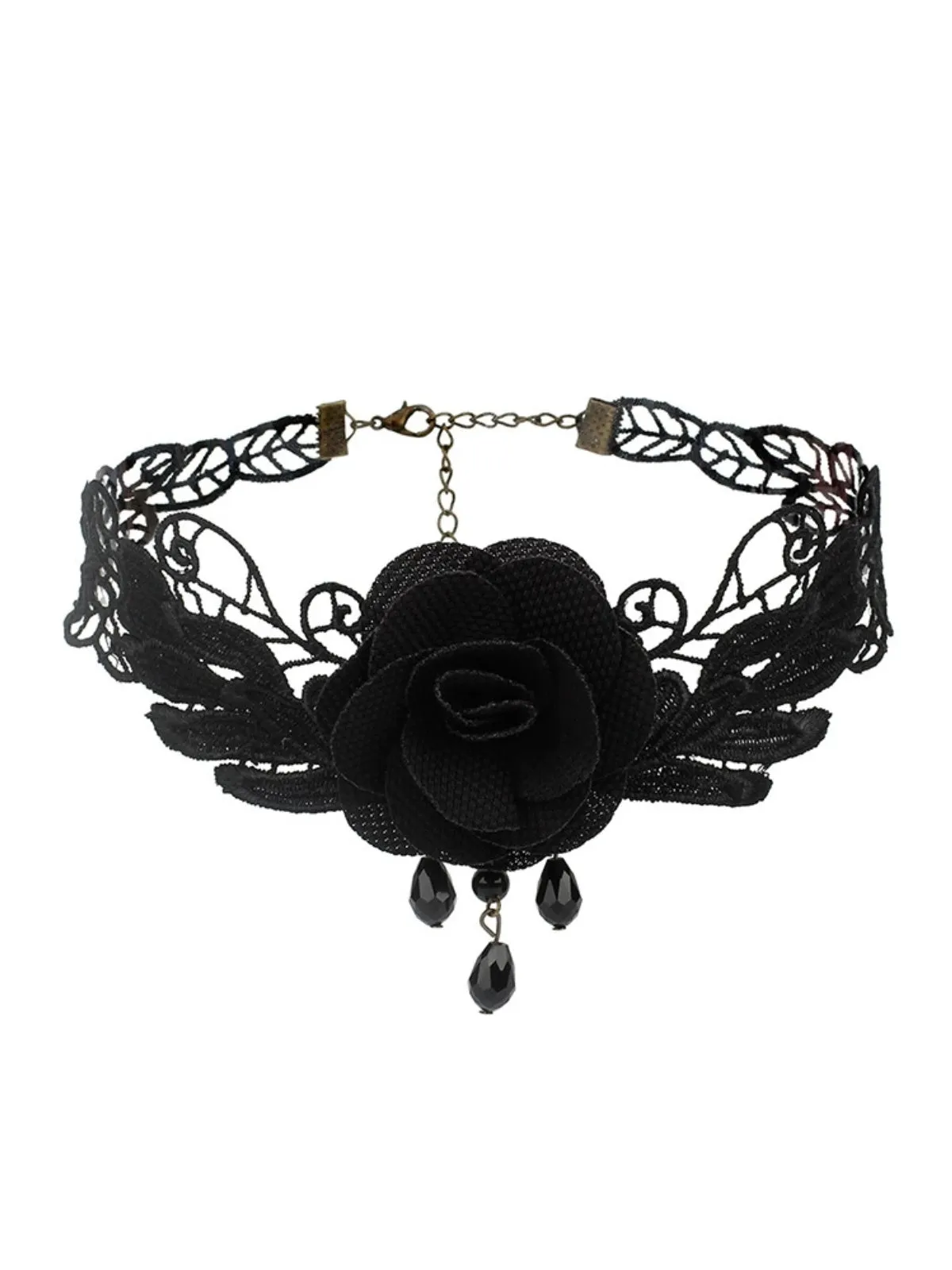 Gothic 3D Rose & Embroidered Lace Choker Necklace sold by Retro Stage product image thumbnail 4