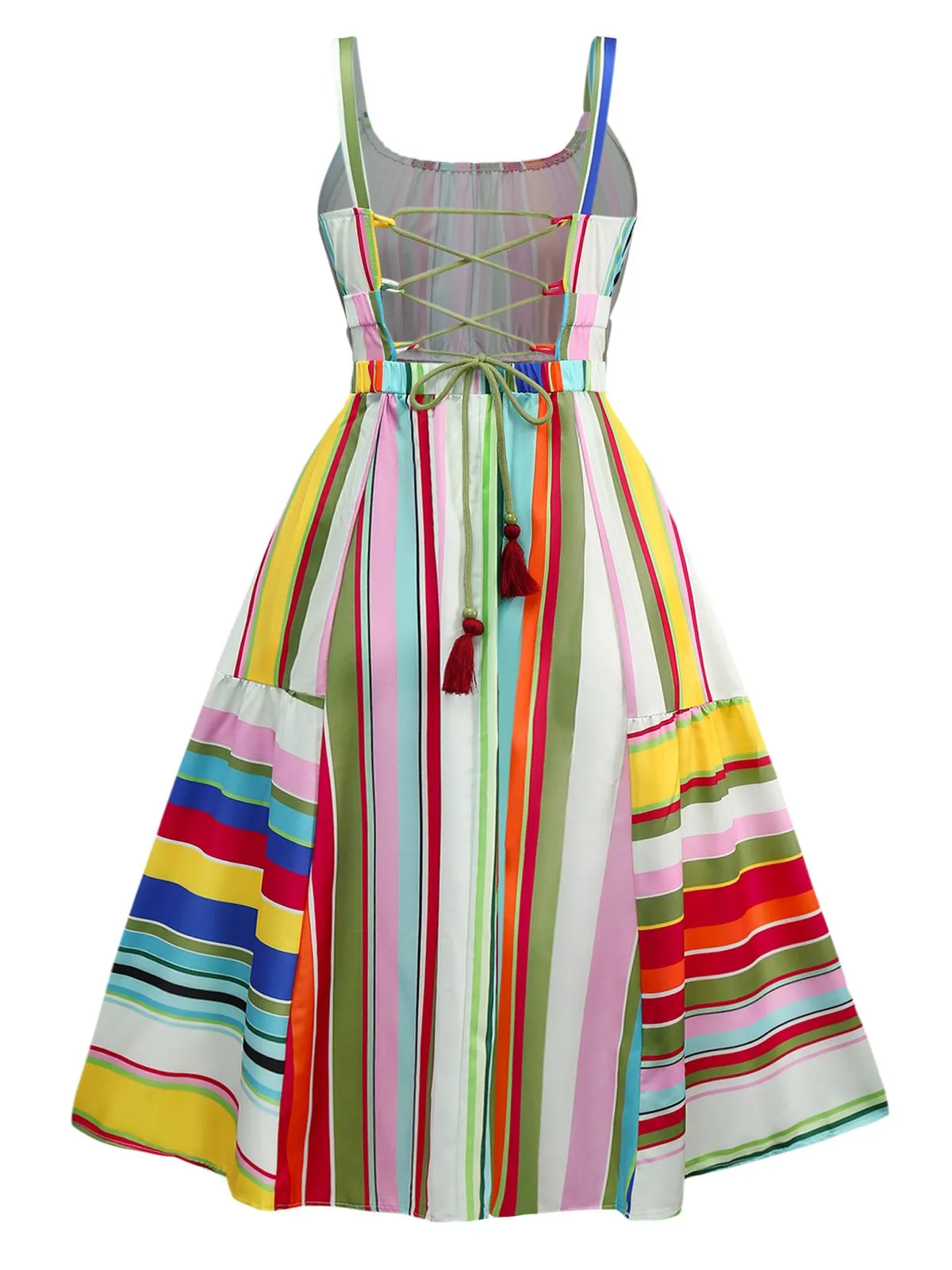 Multicolor 1950s Tie Back Barcode Stripe Dress sold by Retro Stage product image thumbnail 2