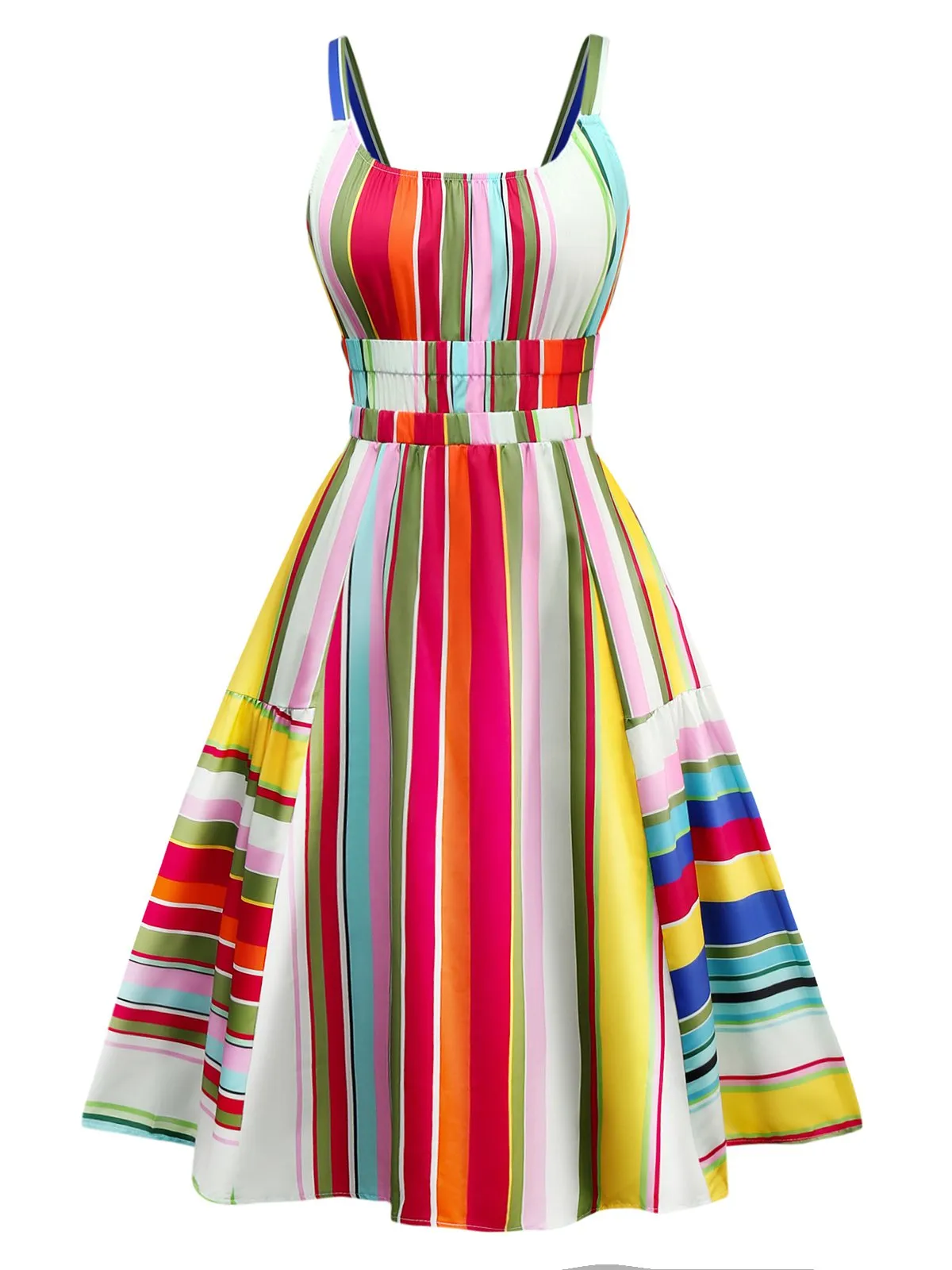 Multicolor 1950s Tie Back Barcode Stripe Dress sold by Retro Stage