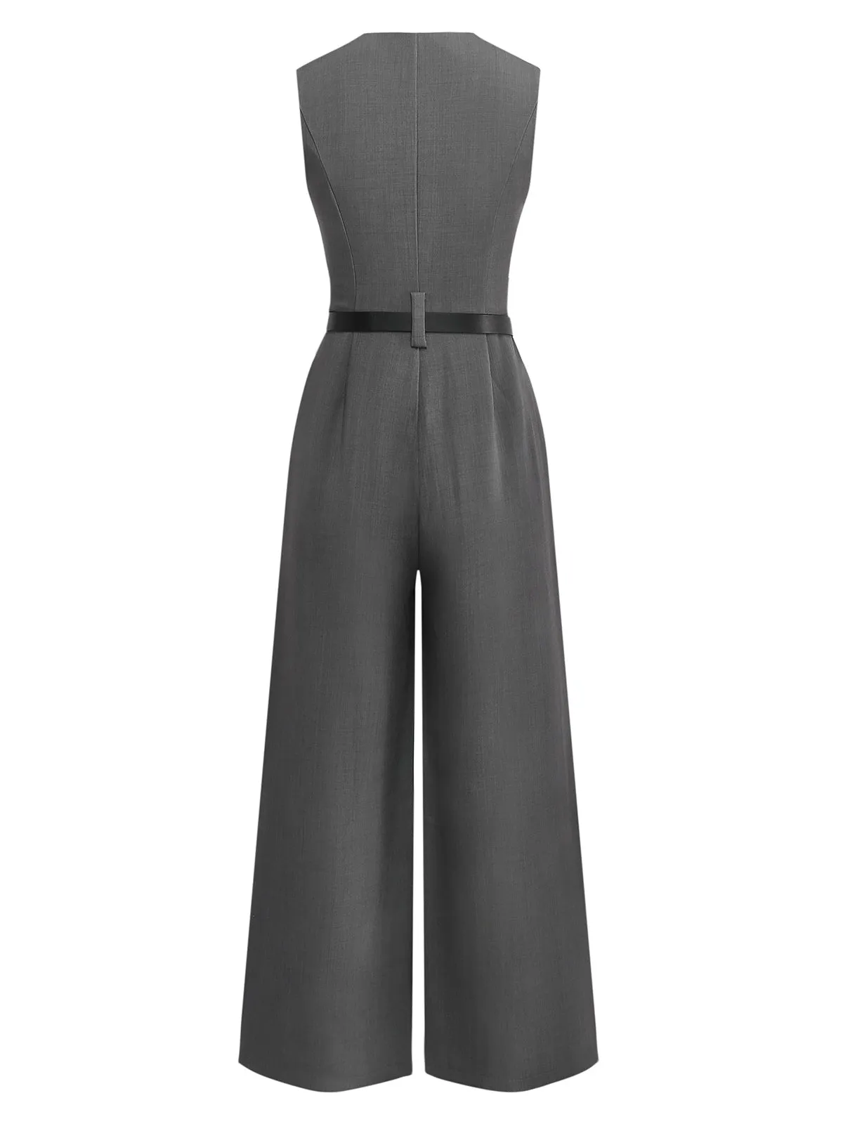 Gray 1930s Solid Sleeeless Office Belted Jumpsuit sold by Retro Stage product image thumbnail 2